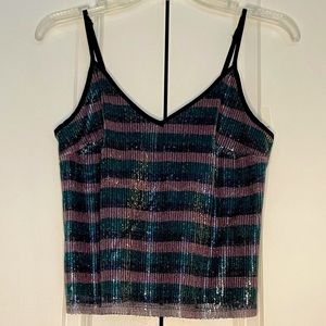 BNWT Wild Fable Women's Sequin Striped Crop Top (XS, Black/Green/Pink)